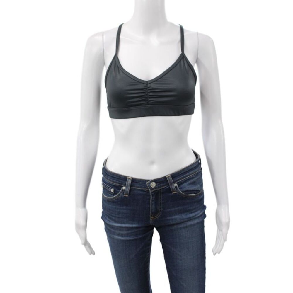 Alo Womens Spandex Blend Strappy Racerback Sports Bra Gray Size M